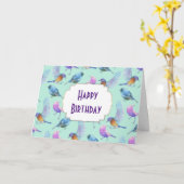 Wilde exotische vogels Verjaarde Waterverf Kaart (Gele Bloem)