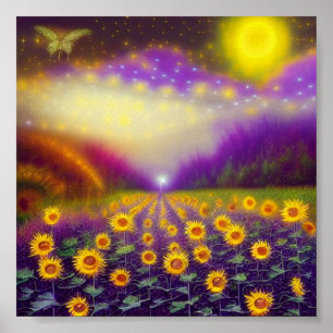 Wilde fantasie zonnebloemveld poster