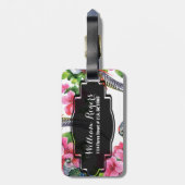 Wilde fazantenvogels waterverf roze bloemetjes bagagelabel (Achterkant verticaal)