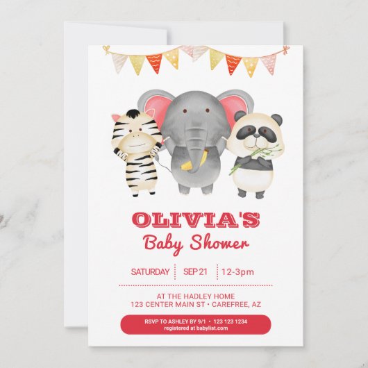 Wilde Feest Dieren Baby Shower Kaart (Voorkant)