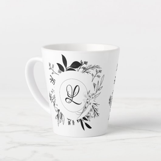 Wilde Flowers Doodles Monogram Latte Mok (Linkerhoek)