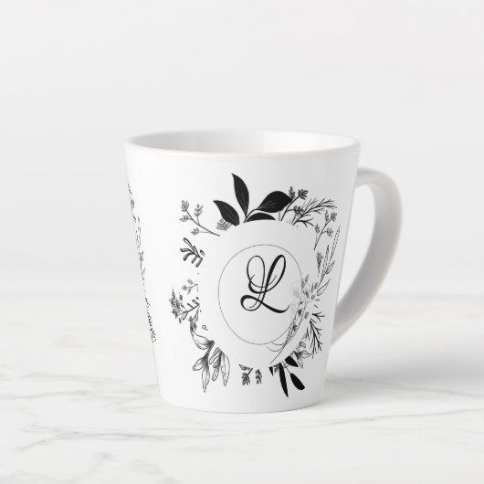Wilde Flowers Doodles Monogram Latte Mok (Rechterhoek)