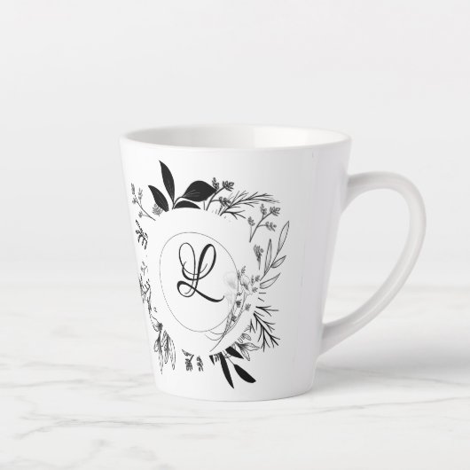 Wilde Flowers Doodles Monogram Latte Mok (Rechts)
