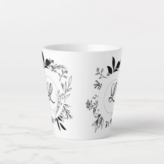 Wilde Flowers Doodles Monogram Latte Mok (Voorkant)