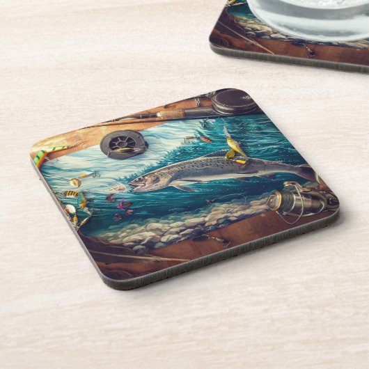 wilde forelstroom | Rustiek Gevist Onderzetter Set (Linkerzijde)