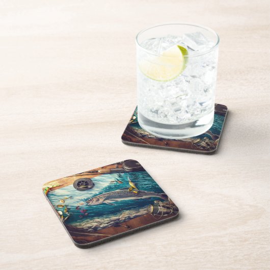 wilde forelstroom | Rustiek Gevist Onderzetter Set (Rechterzijde)