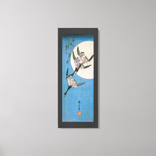 Wilde ganzen vliegen naar beneden over maan, Hiros Canvas Afdruk