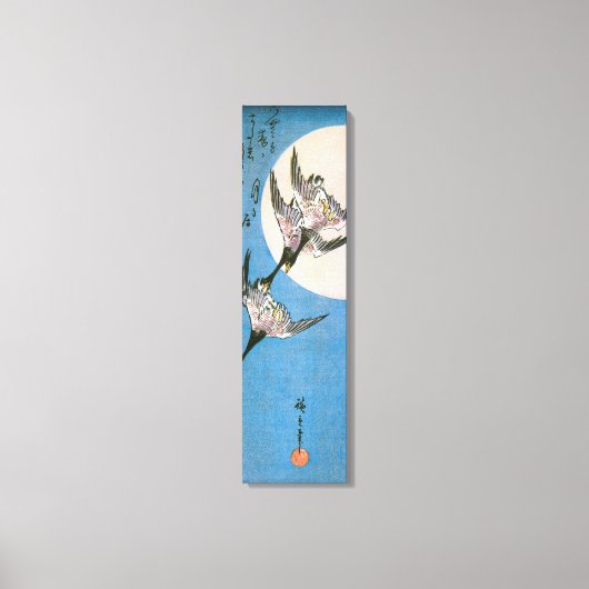 Wilde ganzen vliegen naar beneden over maan, Hiros Canvas Afdruk (Voorkant)