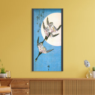 Wilde ganzen vliegen omlaag over de maan, Hiroshig Canvas Afdruk