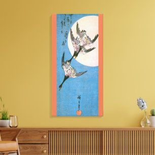 Wilde ganzen vliegen over de maan, Hiroshige Canvas Afdruk