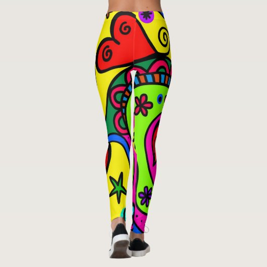 Wilde, gedurfde, heldere Abstracte psychedelische Leggings (Achterkant)