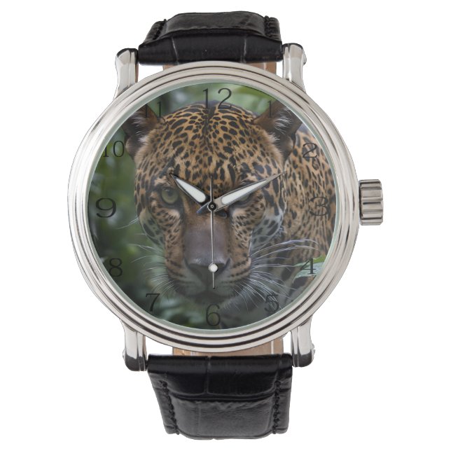 Wilde gevlekte jaguar in het bos, horloge (Voorkant)