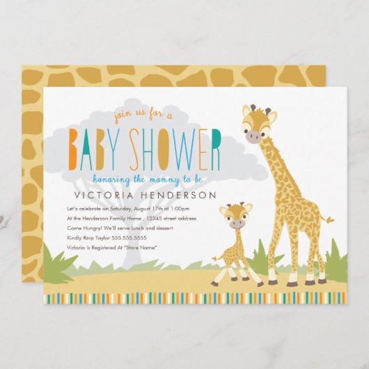 Wilde Giraffe Baby shower uitnodigen Kaart (Voorkant / Achterkant)