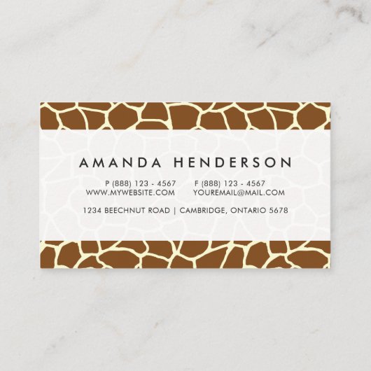Wilde Giraffe Pattern Animal Print Visitekaartje (Achterkant)