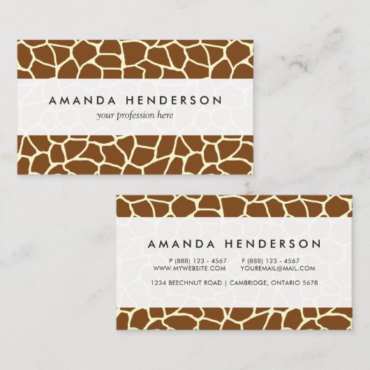 Wilde Giraffe Pattern Animal Print Visitekaartje (Voorkant / Achterkant)