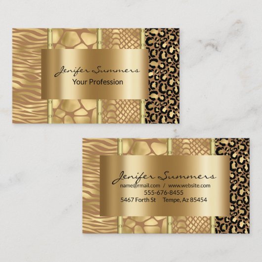 Wilde Giraffe Snake Tiger Zebra Goud Gemengde Prin Visitekaartje (Voorkant / Achterkant)