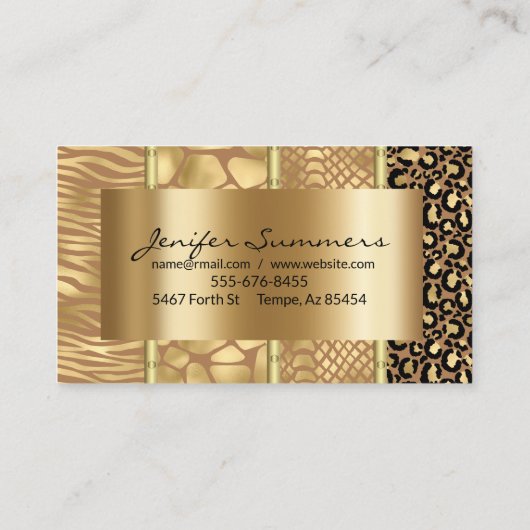 Wilde Giraffe Snake Tiger Zebra Goud Gemengde Prin Visitekaartje (Achterkant)