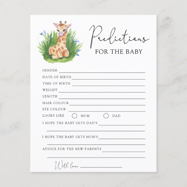 Wilde Giraffe - voorspellingen en wensen voor baby (Voorkant)
