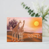 Wilde Giraffe Zoo Theme RSVP-kaart RSVP Kaartje (Staand voorkant)