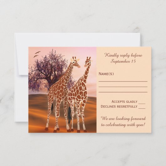 Wilde Giraffe Zoo Theme RSVP-kaart RSVP Kaartje (Achterkant)