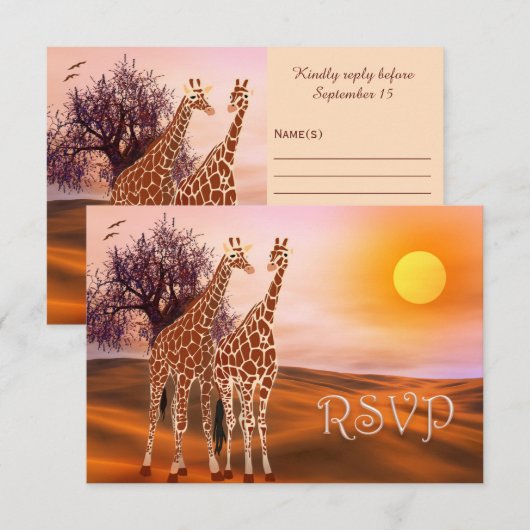 Wilde Giraffe Zoo Theme RSVP-kaart RSVP Kaartje (Voorkant / Achterkant)