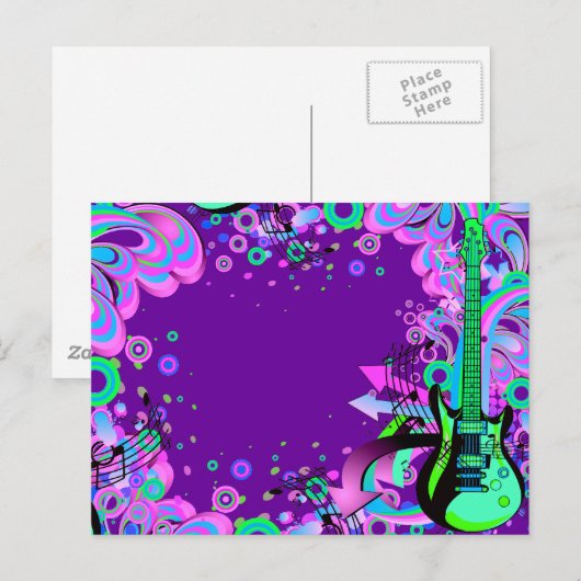Wilde gitaar (paars) briefkaart (Voorkant / Achterkant)