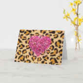 Wilde glinsterende roze Harten en Luipaardprint Kaart (Gele Bloem)