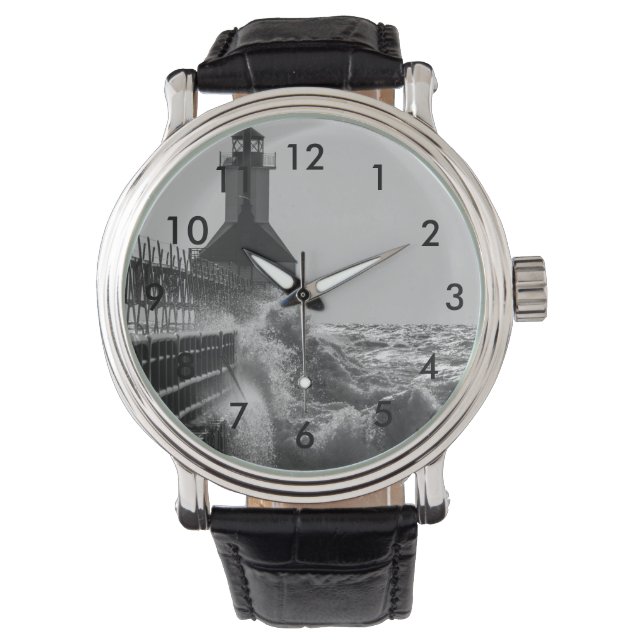 Wilde golven bij St Joseph grijswaardenafbeelding Horloge (Voorkant)