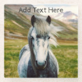 Wilde grijze paarden in de bergen glazen onderzetter (Voorkant)