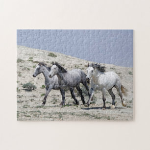 Wilde grijze paarden legpuzzel