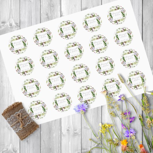 Wilde grillige bloemen & groen ronde sticker