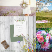 Wilde grillige bloemen & groen uitnodigingen wikkel