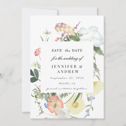 Wilde Groene Bloemen | Wilde Bloemen Bruiloft Save The Date (Voorkant)