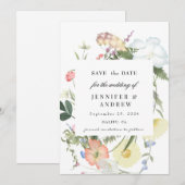Wilde Groene Bloemen | Wilde Bloemen Bruiloft Save The Date (Voorkant / Achterkant)