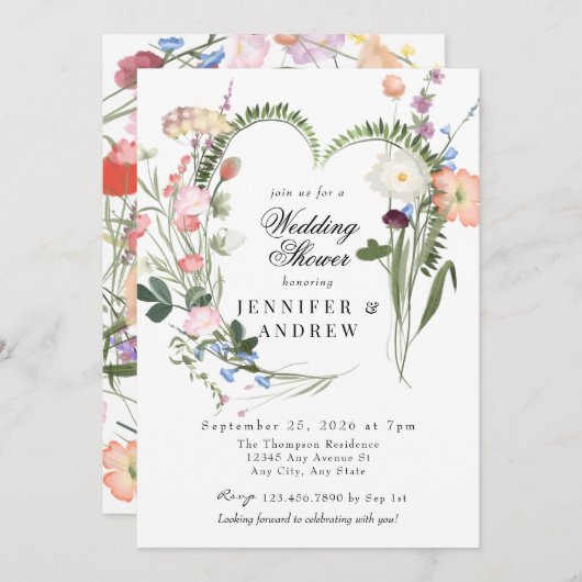 Wilde groene bloemen | Wildflower bruiloft douche Kaart (Voorkant / Achterkant)