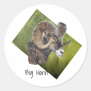Wilde Groene Hoorn Ram Sheep Origineel schilderen  Ronde Sticker