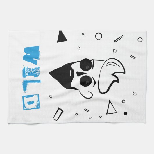 Wilde Guy - Verketst Man in zwart, wit en blauw Theedoek (Horizontaal)