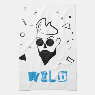 Wilde Guy - Verketst Man in zwart, wit en blauw Theedoek