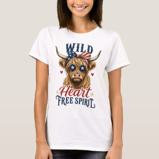Wilde Hart Vrije Geest Patriottische Hoogland Koe T-shirt