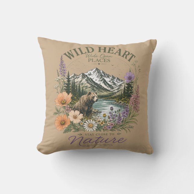 Wilde Hart Wijd Open Plaatsen Beerberg Wilde Bloem Kussen (Voorkant)