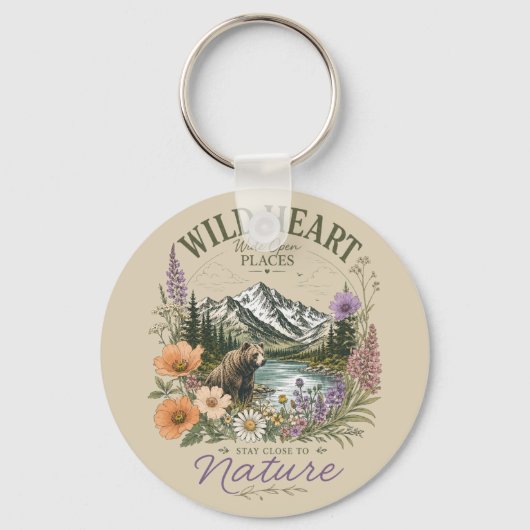 Wilde Hart Wijd Open Plaatsen Beerberg Wilde Bloem Sleutelhanger (Voorkant)