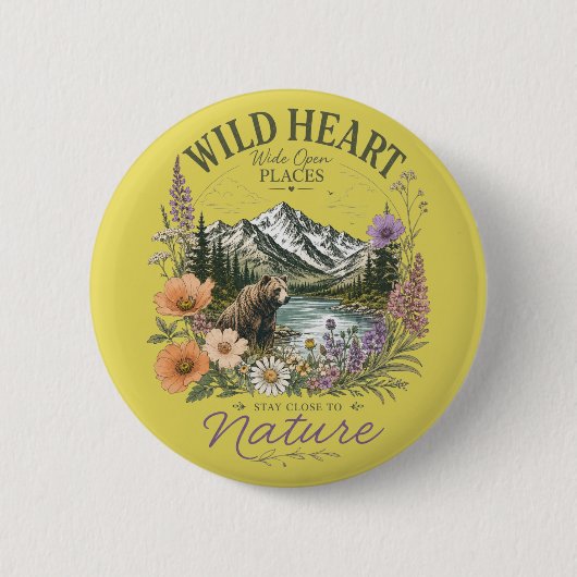 Wilde Hart Wijd Open Plekken Beer Berg Wilde Bloem Ronde Button 5,7 Cm (Voorkant)