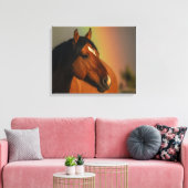 Wilde hengst, gouden licht en regenboog canvas afdruk (Insitu (Woonkamer))