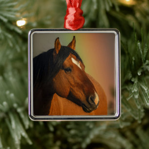 Wilde hengst, gouden licht en regenboog metalen ornament