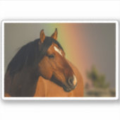 Wilde hengst, Gouden Licht en Regenboog Sticker (Voorkant)