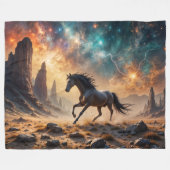 Wilde Hengst In Woestijnnevel Sterren Bliksem Fleece Deken (Voorkant (Horizontaal))