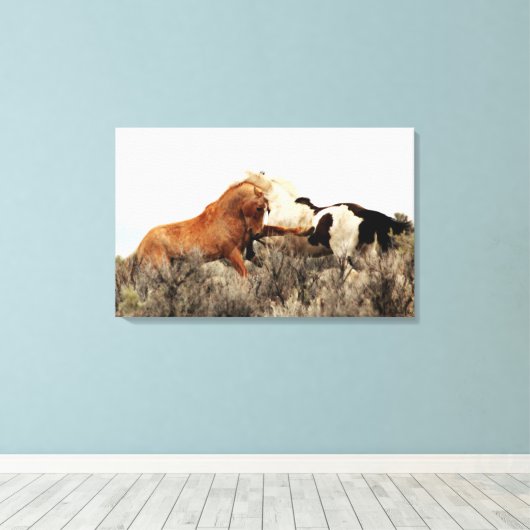 Wilde hengsten in de strijd canvas afdruk (Insitu (Houten vloer))
