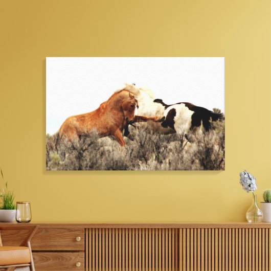 Wilde hengsten in de strijd canvas afdruk (Insitu (Woonkamer))