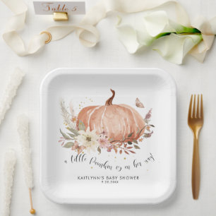 Wilde Herfst Floral Pumpkin Girl Baby shower Papieren Bordje