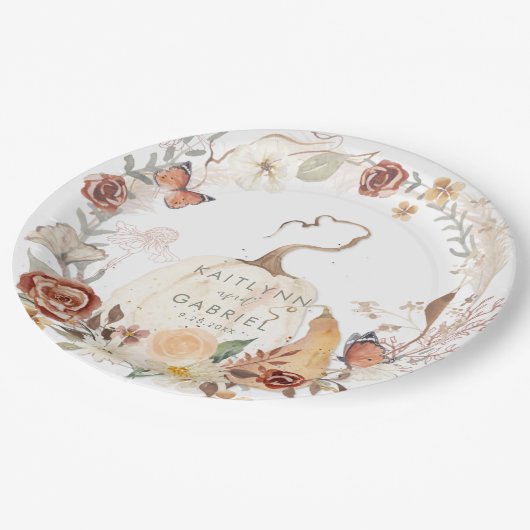 Wilde Herfst Floral Pumpkin Waterverf Weddenschap Papieren Bordje (Gekanteld)